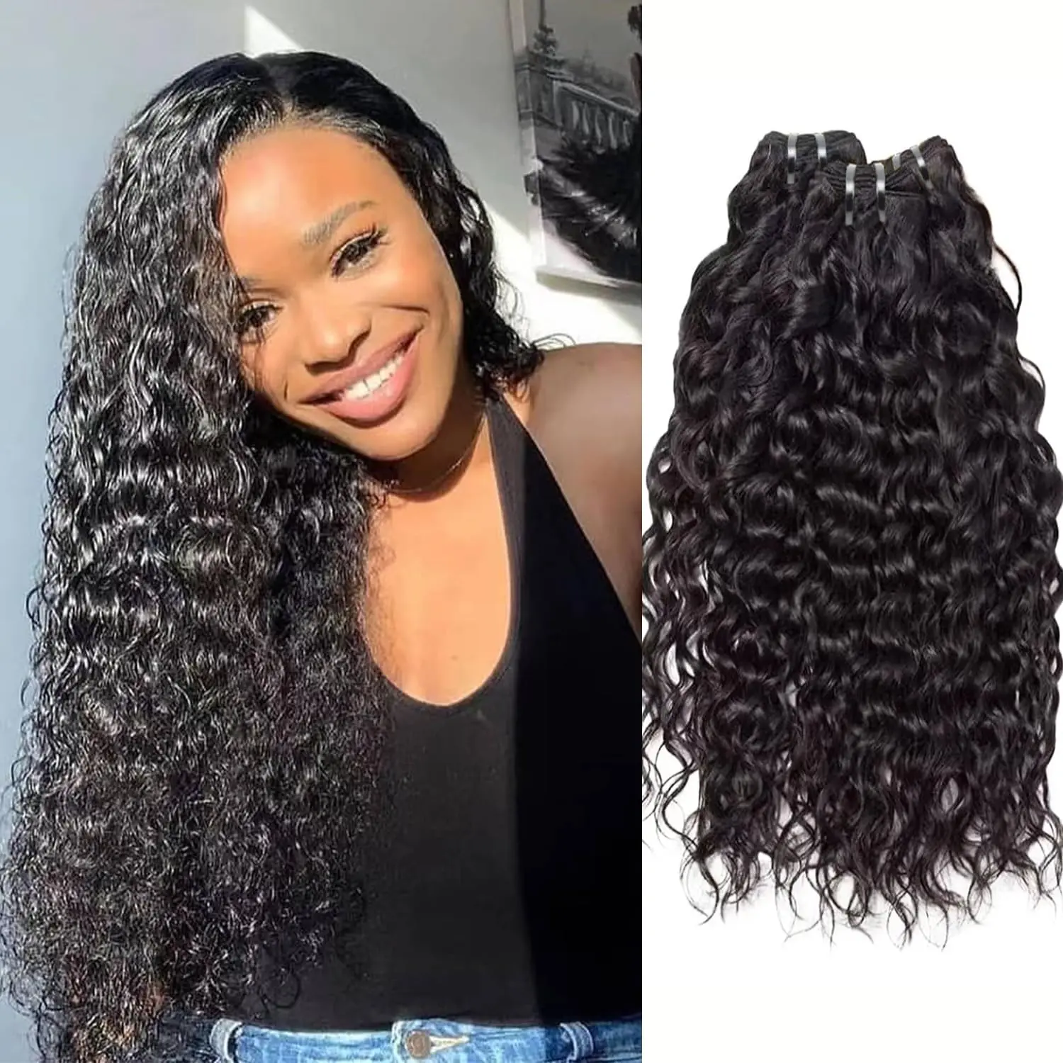 Water Wave Human Hair Bundles 10A Curly Bundles Human Hair Deep Wave 100% Unprocessed Brazilian Virgin Hair Wet and Wavy Bundles Human Hair