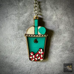 Mayans TCG Treasure Custom Squirtle Boba Keychain - 2" Durable Wood Design Featuring Acrylic Filling, Sealed Water Resistance, Perfect for Fans