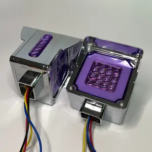 2PCS Double Sided Square LED Fender Base Turn Signal Light Amber Red with Chrome Visor for Truck Trailer 12V~24V Driver & Passenger Side Reflective Markers