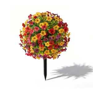 Artificial Violet Topiary Trees with Spike, UV Resistant Faux Shrubs Bushes Fake Greenery Plants Faux Flowers for Outdoor Indoor Front Door Home Decor