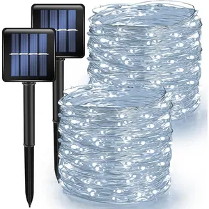 2 Pack Solar String Lights Outdoor, Total 80 FT 240 LED Solar   White Fairy Lights 8 Modes for Outside Christmas Party Tree Wedding Yard Decorations
