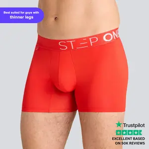 Step One Men's Trunk - Rosso, Anti-Chafe, Breathable Bamboo Fabric, UltraGlyde Panels, Hidden Elastic Pouch, Premium Underwear, Athletic Daily wear