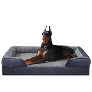 Therapeutic Large Dog Bed, Machine-Washable & Waterproof, Egg-Crate Foam Pet Couch with Removable Cover, Waterproof Lining and Non-Slip Base