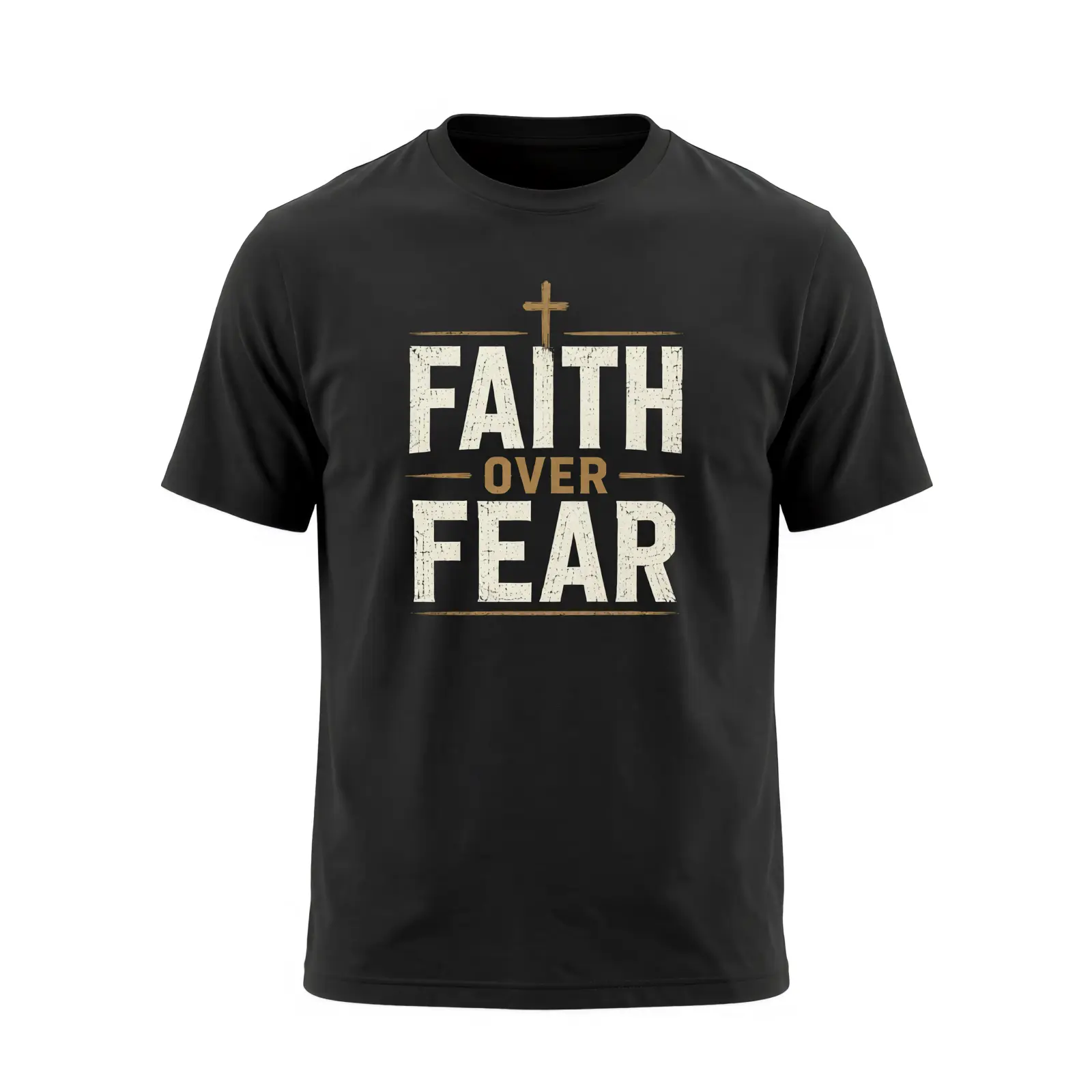 Men's Christian Faith Casual Short-Sleeve Tops - Breathable Religious Graphic Print Inspirational Vintage Tee, Faith Over Fear Religious Gift, Shortsleeve, Cotton
