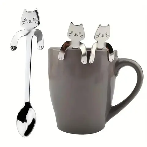 Cute Cat Shaped Stainless Steel Coffee Spoon, Dessert Spoons, Cutlery, Tableware, Perfect for Desserts Snacks Ice Cream, Fun Kitchen Accessory, Versatile Usage, Easy to Clean, Durable, Modern and Stylish