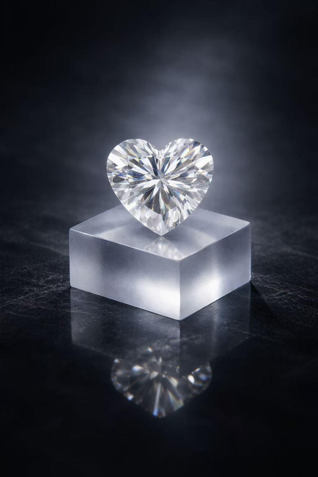 Heart-shaped natural diamond and sapphire gemstone, accompanied by a certificate