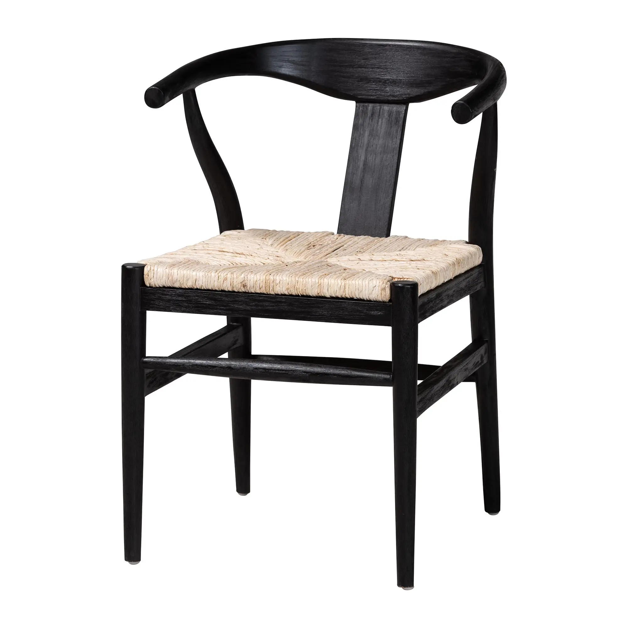 bali & pari Fika Wishbone Dining Armchair - Mahogany Solid Wood Frame, Handwoven Seagrass Seat, Formaldehyde (Gas)-Free, for Modern Coastal & Bohemian Dining Room Furniture