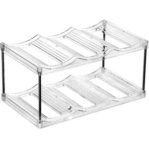 Stackable Bottle Storage Holder Rack, Free-Standing Drink Organizer Shelf for Kitchen Cabinet, Fridge, Countertop, Pantry, Freezer, 2 Tiers x 3 Bottles, Clear