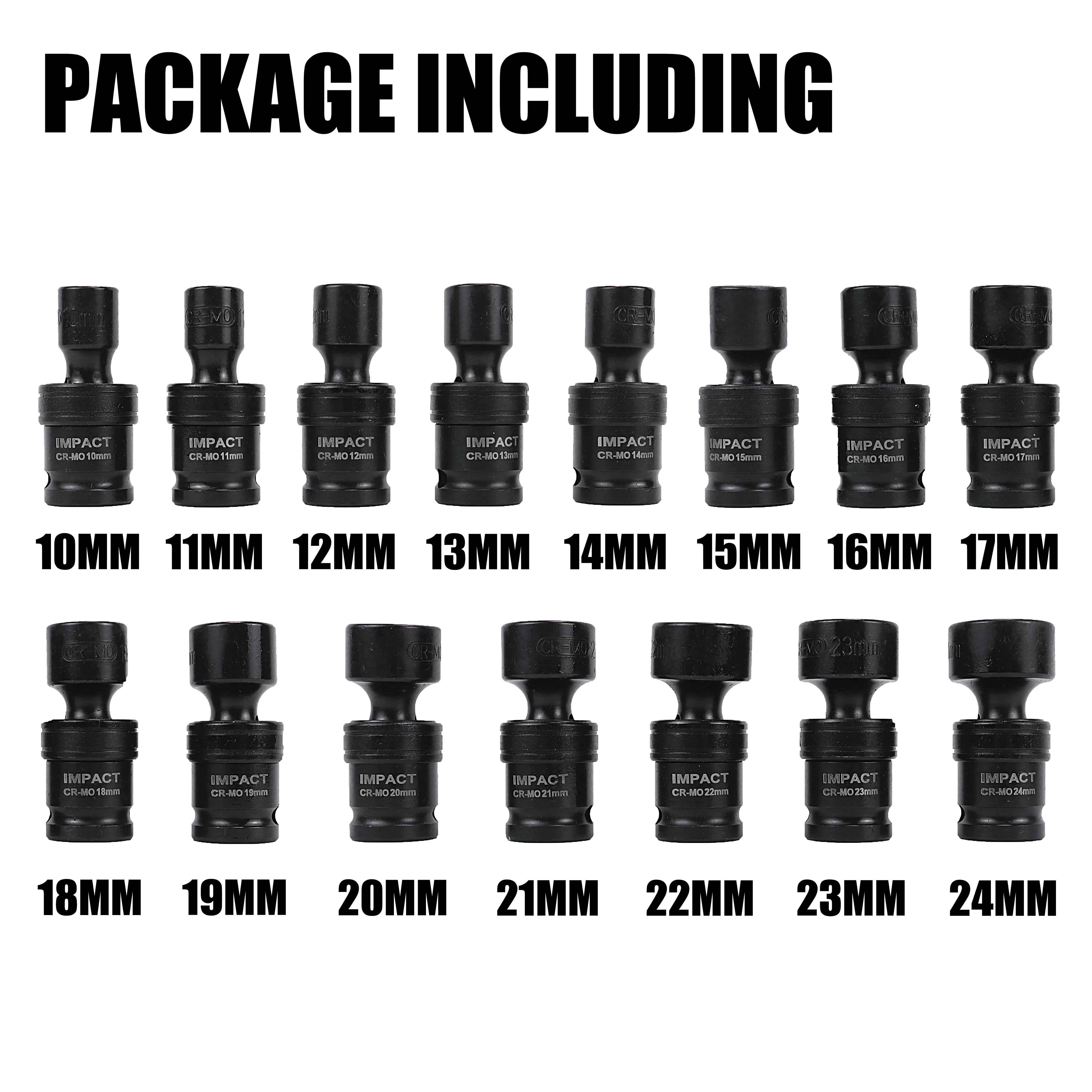 1/2" Drive 15PCS Impact Swivel Socket Set - 360° Universal Joint Swivel Impact Sockets with Heavy-Duty Storage Case for Suspension & Auto Repair