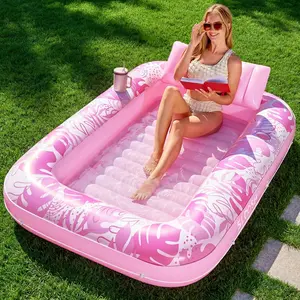 Inflatable Tanning Pool Lounger Float,70" x 46" Pool Floats Adult with Pillow,4 in 1 Suntan Tub Raft Floatie,Sunbathing Bed Lounge for Water Blow Up Kids Ball Pit Party Gifts,L-Blushing Pink