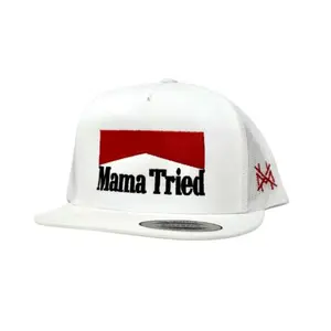 Vintage 2-Tone "Mama Tried" Embroidered Snapback Cap - Red White Trucker Hat, Unisex Adjustable Streetwear Baseball Cap