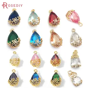18K Gold Color Brass and Glass with Flower Drop Shape Charms Pendants  Diy Jewelry Making Earrings Accessories