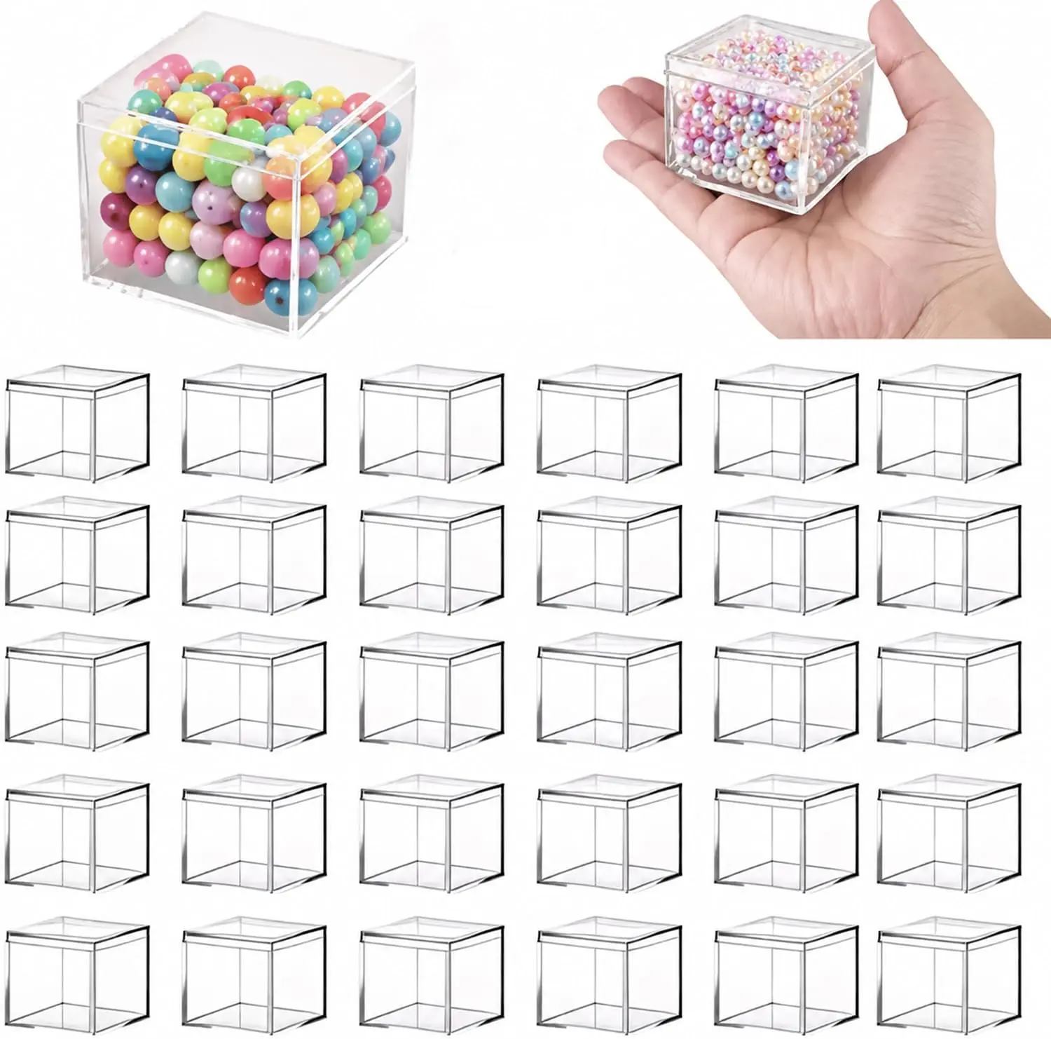 Pack of 30 Acrylic Boxes with Lid, 2.2x2.2x2.2 Inch Small Clear Square Storage Box for Jewelry, Candy, Crafts