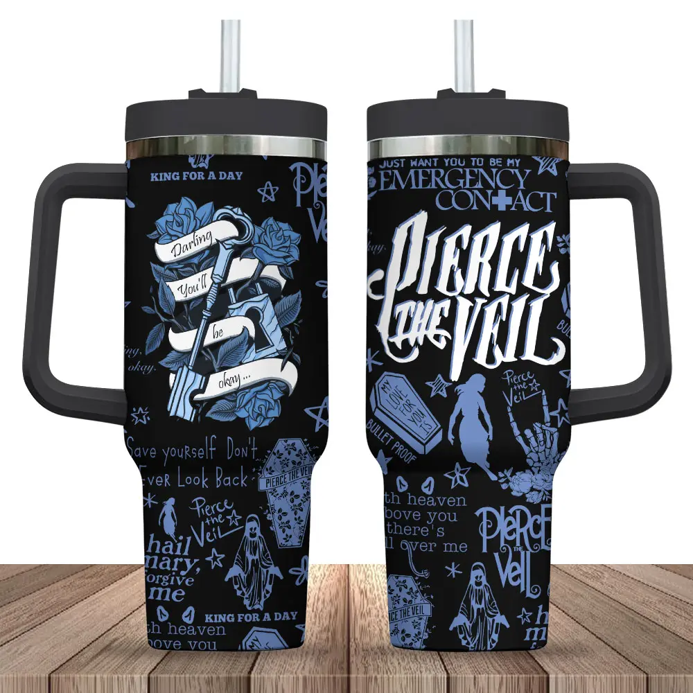 Pierce The Veil Limited Edition Grey Navy 40oz Stainless Steel Tumbler
