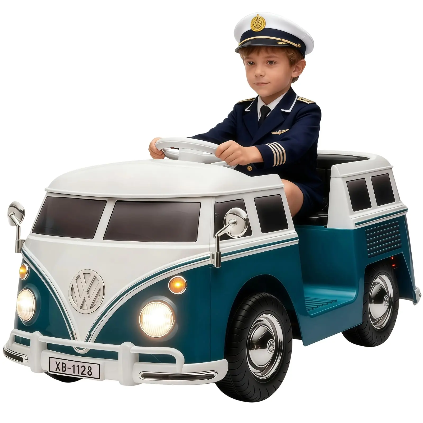 Garvee Licensed Volkswagen 6V Plastic Battery-Powered Kids Ride-On Bus - Electric Outdoor Toy, LED Lights, Music, Horn, Easy Pedal Control, Gentle Start, Child-Friendly Speeds, 6 v Eco-Friendly Birthday Gift for Ages 2–5 (Includes Cells)