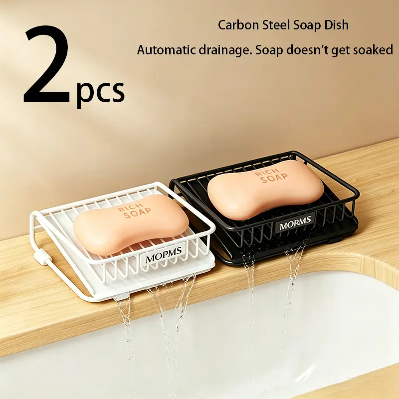 MOPMS Self-Draining Soap Dish,2PCS, Carbon Steel Bar Soap Holder with Waterfall Design, Rustproof Soap Saver for Bathroom Shower, Kitchen Sink & Countertop  Stainless Stainless Stainless