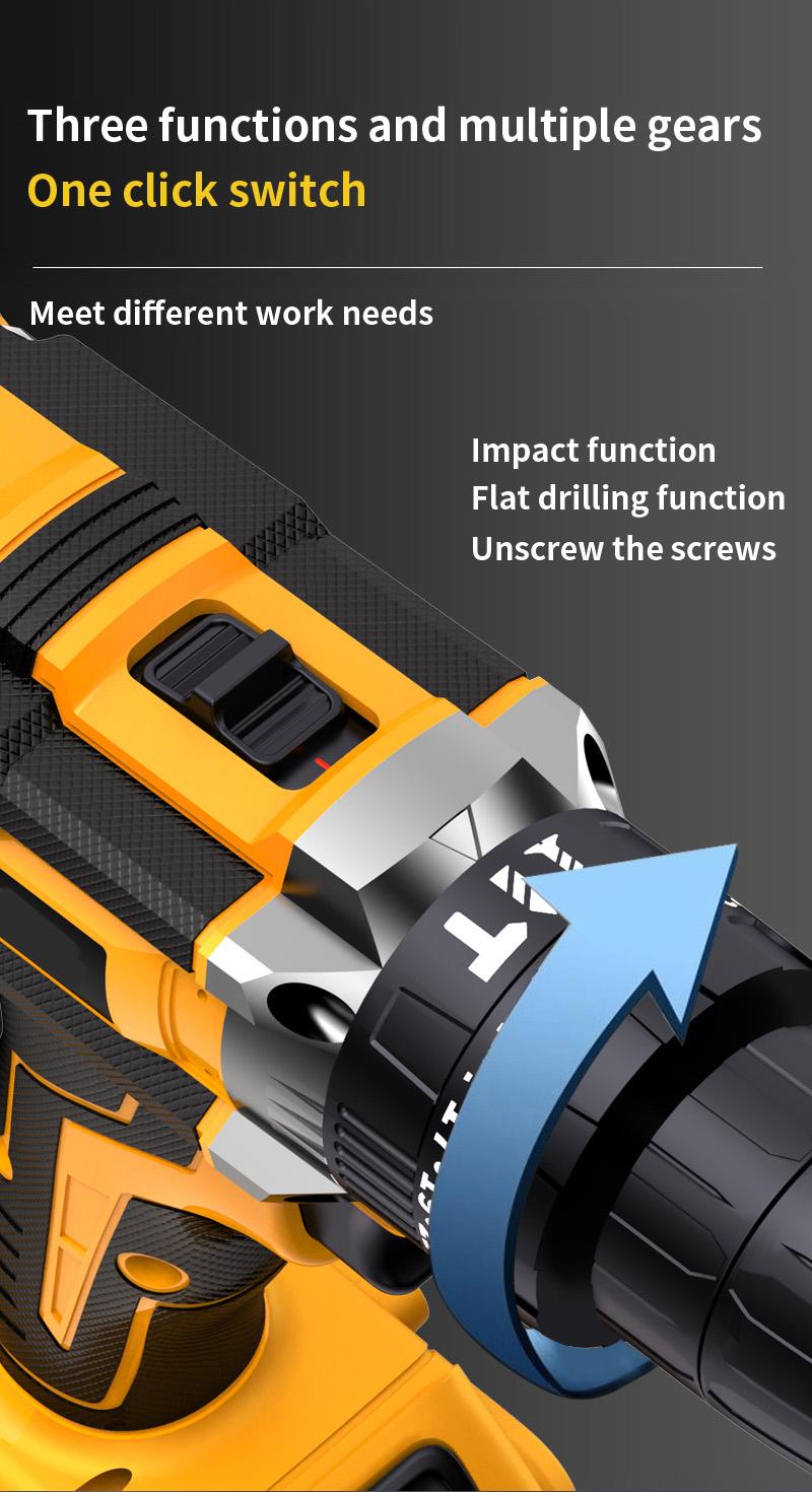 21V household multifunctional wireless drill tool set, impact drill, drill with work light, equipped with 1 or 2 batteries and quick charger, optional drill set and box, screwdriver, tape measure, drill set suitable for home maintenance, men's gift