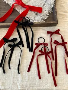 4pcs Autumn Winter Vintage Velvet Bow Hair Ties, Elegant Ballet Style Hair Clips for Half Updos, Daily and Party Use