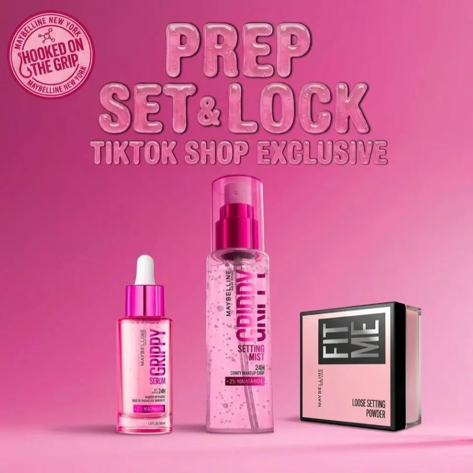 Prep, Set & Lock: The Complete 24HR Makeup Grip Bundle, Grippy Serum, Grippy Mist and Fit Me Loose Pink Powder, Maybelline​ New York