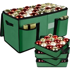 Christmas Ornament Storage Box with Dividers, Christmas Balls Storage Containers with Zipper & 8 Removable Trays, Holds Up to 128 Balls - 600D Oxford Christmas Decoration Storage Organizer (Green)
