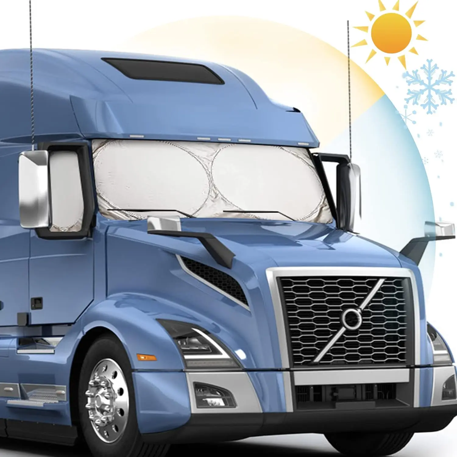 Semi-Truck Sun Shade for Windshield and Side Window | 240T Sunshade Maximum Coverage | Block Sun Heat Rays | Keep Warm in Winter for Semi, Commercial & Big Rig Truck, RV, Boat