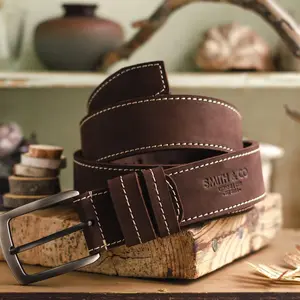 Handmade Brown Leather Belt: Stitched Full-Grain, Removable Buckle, Father's Day Leather Gift for Men, 3rd Leather Anniversary Mens Gift