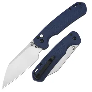 CJRB Large Pyrite-Light Pocket Knives with 3.7" Stone Wash AR-RPM9 Steel Blade and Blue FRN Handle, Survival Tools for Outdoor Hunting, Camping and Survival Gear