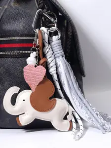 Cute Dumbo keychain, niche design cartoon leather pendant, simple personality creative shape pendant combination, small and exquisite casual versatile bag Dumbo hanging rope mobile phone chain accessories, Keychain Kawaii