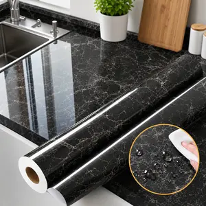 Marble Look Self Adhesive PVC Film Glossy Finish Heat Resistant Oil Proof Easy Peel and Stick Kitchen Countertop Backsplash Wallpaper Waterproof Removable Contact Paper for Home Furniture Wall Decor