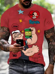 Popeye Printed T-Shirt Vintage Ventilated Short Sleeve Fashion Comfort Design Perfect for Daily Wear Ideal Gift Choice