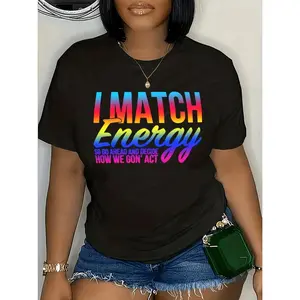 Plus Size Graphic TShirt Featuring English Letter Print