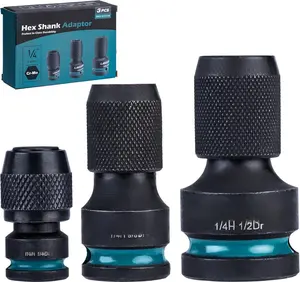 Impact to 1/4 Hex Converter, 1/2 3/8 1/4-INCH Drive Female to 1/4-Inch Hex Adapter, Impact Wrench Adapters for Ratchet Wrench Drivers, Impact Bit Holders, Quick-Change Chuck, Cr-Mo Steel