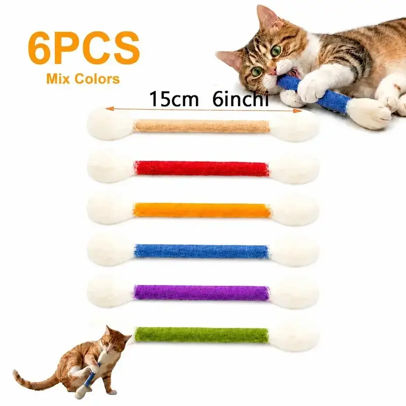 6-Pack Giant Q-Tip Shaped Cat Toys, Soft Felt Cotton Swab Teething Sticks, Durable Interactive Indoor Kitten Chew Accessories for Anxiety Relief, Dental Cleaning & Daily Entertainment Gifts