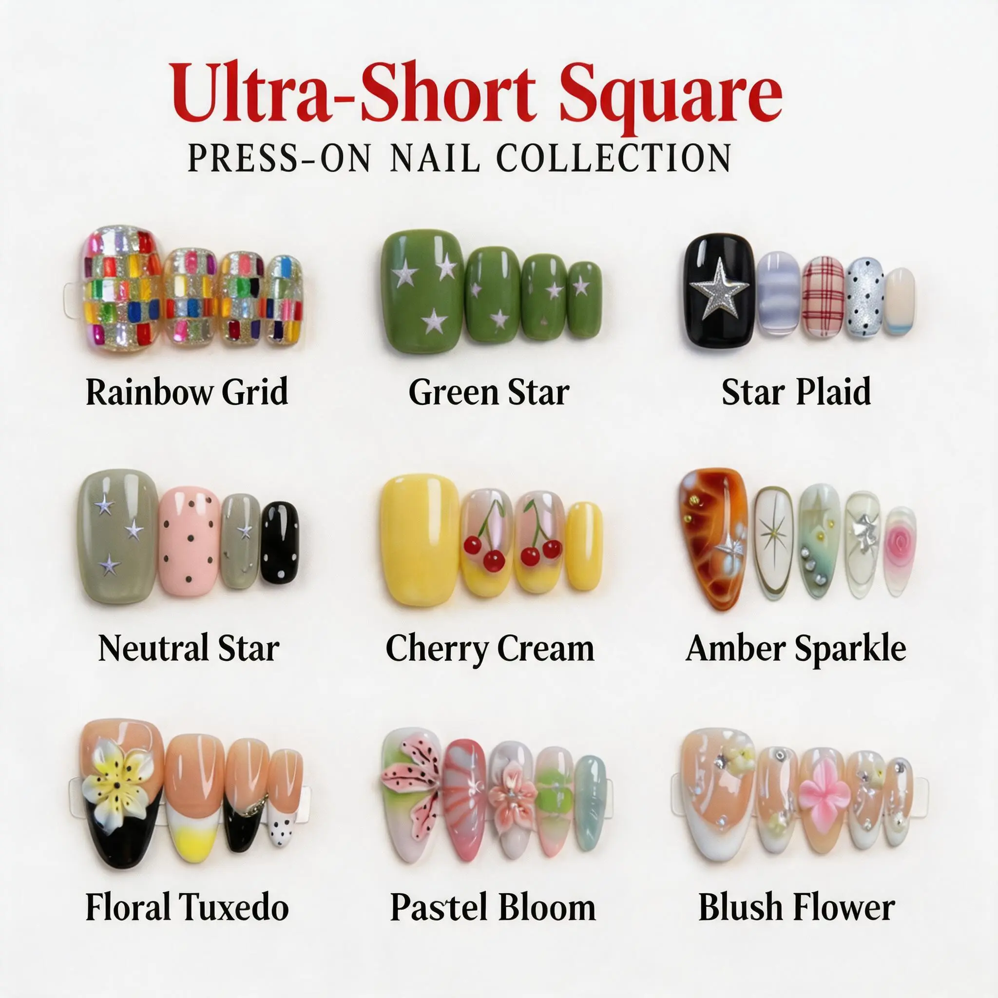 HAVEN Short Press On Nails, 10Pcs Cute Handmade Almond Acrylic Designs with Charms, Reusable Nail Art, Easy Application, Mother's Gift, Handmade Press On Nails
