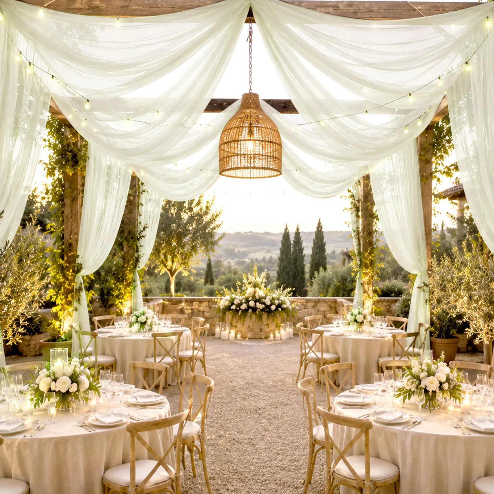 Ivory Sheer Draped Full-Length Decorative Ceiling Drape - 10x32 ft Single Panel, Cold Machine-Washable Ceiling Decor for Wedding Canopy, Bridal Showers, Graduation Events