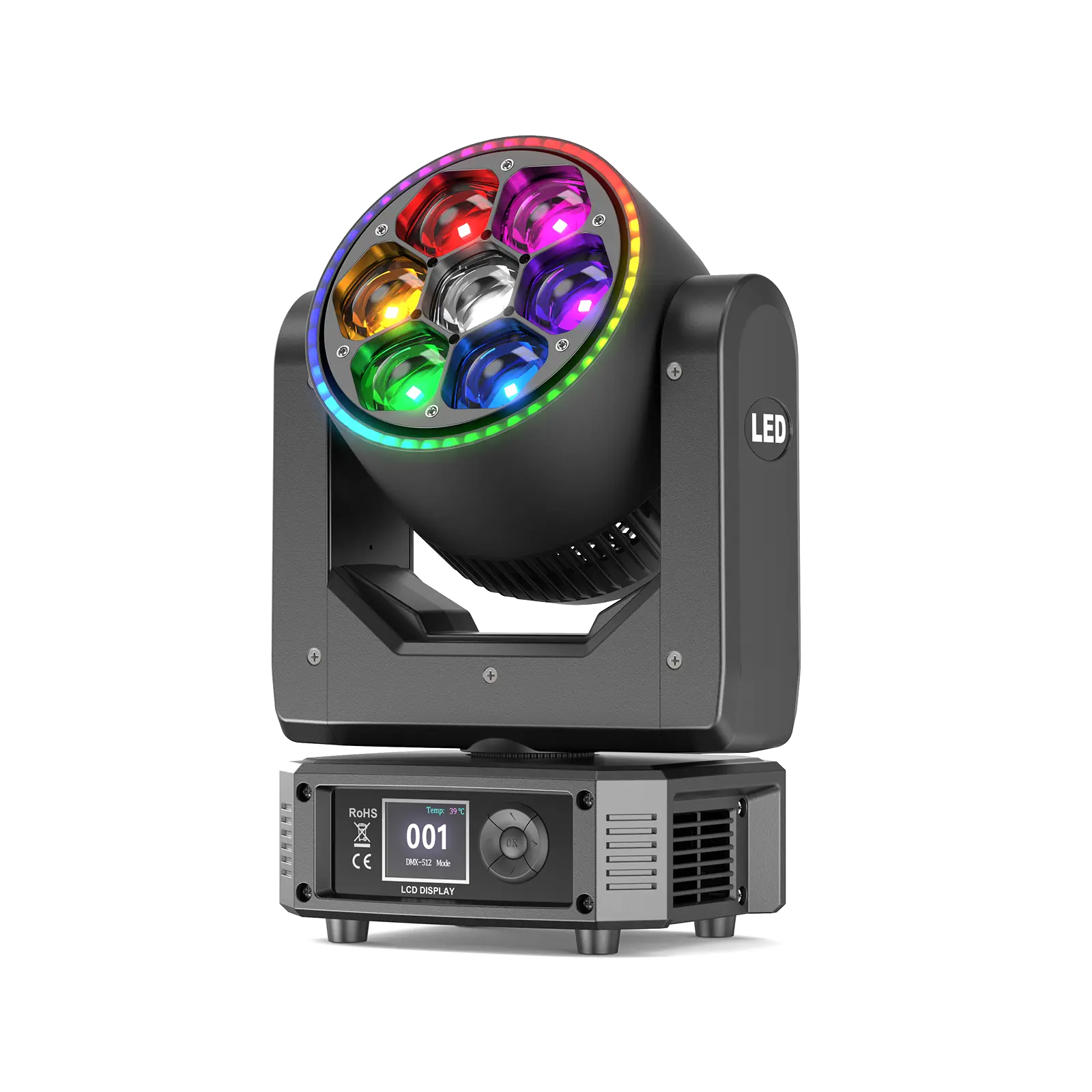 UKING 7x30W Bee Eye Moving Head Light - RGBW 4-in-1, 360° Rotatable, DMX512 Controlled, Adjustable, Dimmable, AC Power Supply - Ideal for DJ Clubs, KTVs, Parties