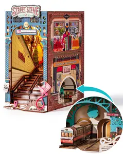 Rolife Street Scene Book Nook Kits DIY 3D Wooden Puzzle for Adults 10" Subway Urban Street Scene Decorative Bookends Bookshelf Insert Creative Decor