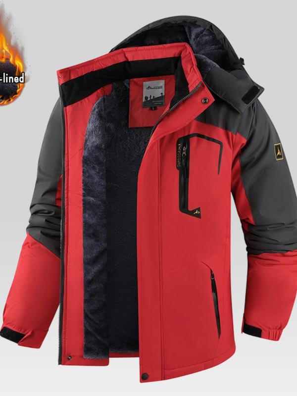 Men's Waterproof Fleece Mountain Jacket, Windproof Insulated Ski Jacket, Multi-Pocket Design, Outdoor Activities, Cold Weather, Thermal Lined Outerwear