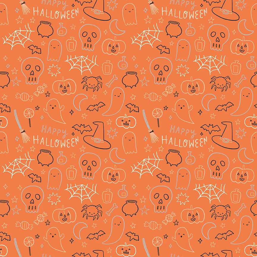 Fabric Riley Blake Orange Halloween Icons Frank and Friends by the Quarter Yard C17476-ORANGE