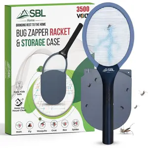 Electric Fly Swatter Racket Bug Zapper Mosquito Swatter with Patented Wall Case Gray Black (1 Pack)