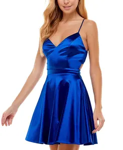 City Studios Juniors Blue Satin Fit & Flare Dress