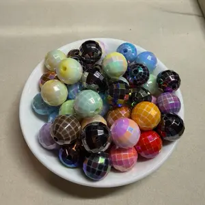 16mm Shiny Disco Beads - 25pcs Multicolor Plaid Design for Crafting and Jewelry Making