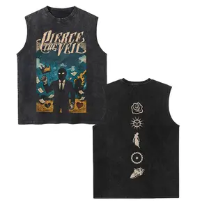 Pierce The Veil Band Unisex Vintage Washed Cotton Vest, Retro Band Print Sleeveless Shirt, Casual Regular Fit, Perfect Boyfriend Gift