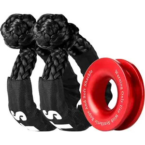 Synthetic Soft Shackle & Winch Recovery Ring Kit, 1/2'' x 22'' Recovery Soft Shackle(56,000Lbs Breaking Strength), Snatch Recovery Ring for ATV UTV Off-Road Vehicles (Shackles+ Red Ring)