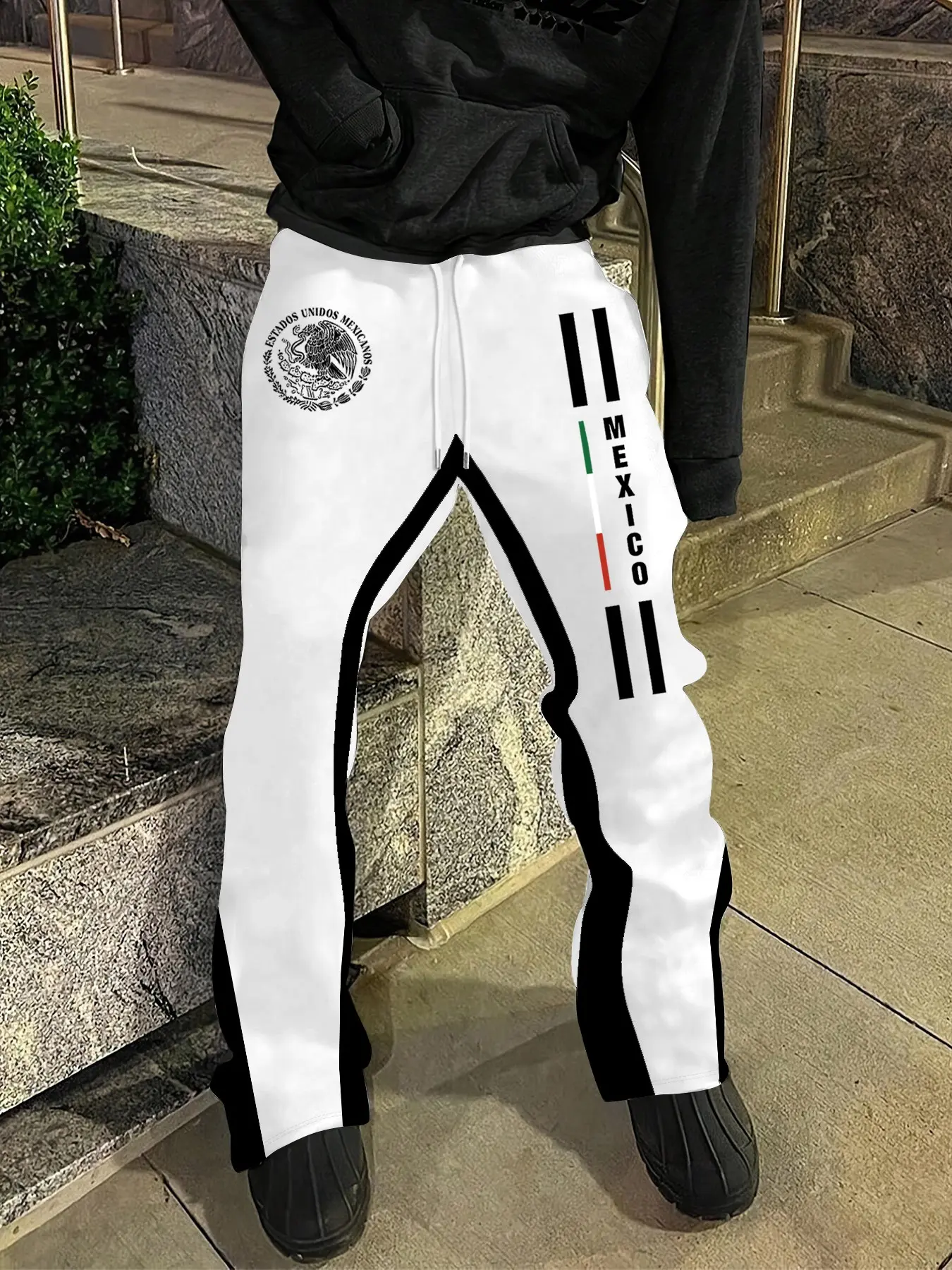 Men's Patchwork Micro Flare Sport Pants, Multi-Color Mexican Pattern, Street Fitness, Daily Wear, Fashionable, All Seasons
