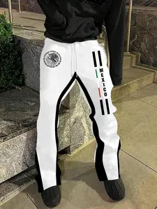Men's Patchwork Micro Flare Sport Pants, Multi-Color Mexican Pattern, Street Fitness, Daily Wear, Fashionable, All Seasons