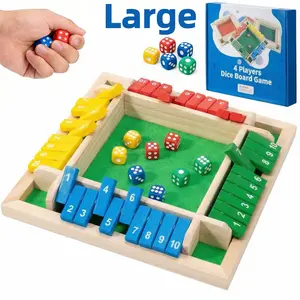 4-Player Wooden Shut The Box Dice Game - Classic Family Strategy Board Game for Kids & Adults, Educational Math Game with Colorful Dice, Portable Tabletop Fun for Parties, Travel & Family Game Night
