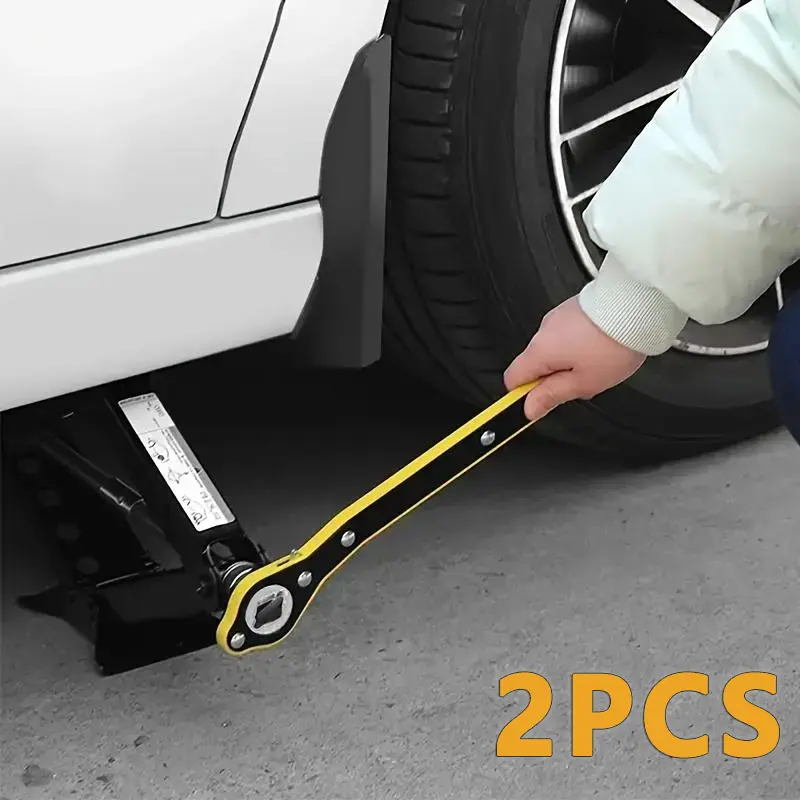 Labor-saving long-handle ratchet car wrench with reversible knob, matching jack tire changer, rust-proof heavy-duty torque wrench for fast tire removal, portable emergency auto repair tool for household & off-road vehicles, essential garage gear