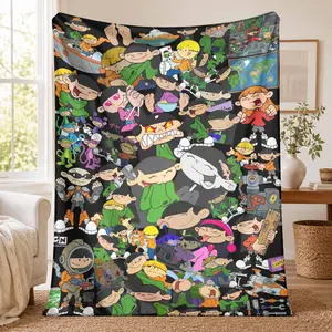 Codename Kids Next Door Flannel Blanket， vibrant nostalgic cartoon character collage print， ultrasoft cozy lightweight breathable fleece， perfect for bedroom sofa couch lounging， movie night snuggling， or as a unique festive holiday gift for fans.