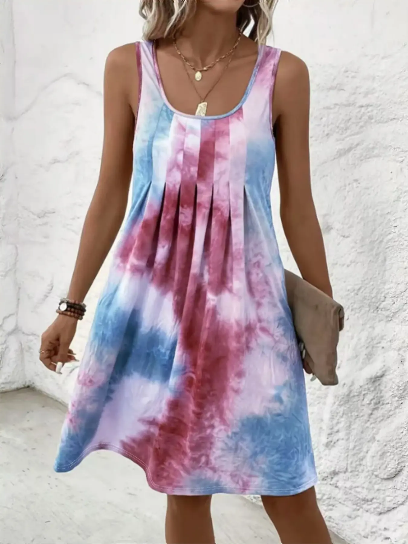 tie dye fitted dress Worthy Threads Adult Tie Dye Dress - Blue main image 1